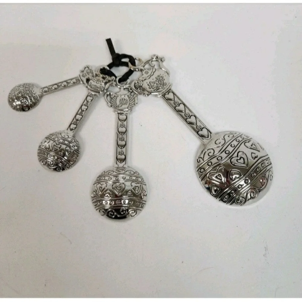 Teapot hearts silver tone Measuring Spoons set kitchen cooking baking cottage